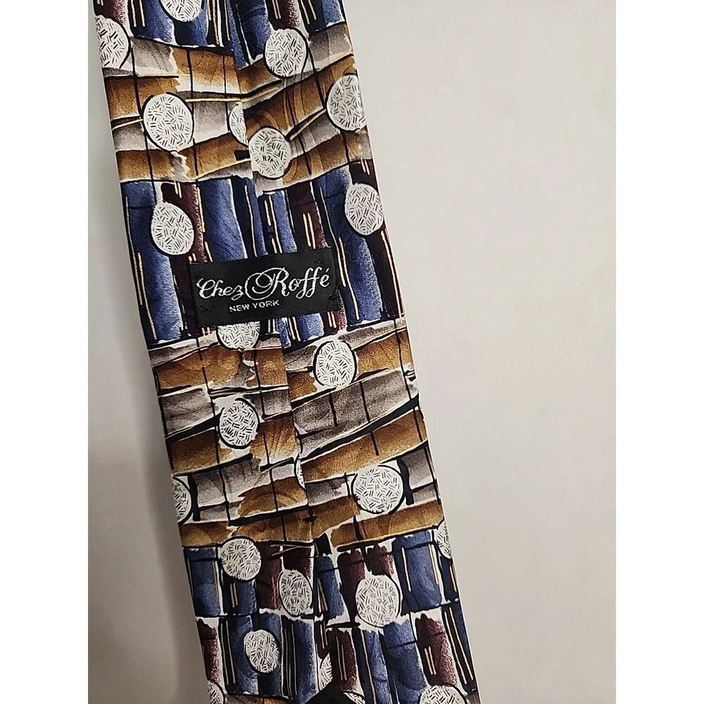 Vintage Chez Roffe New York Silk Black Blue Red Gray Abstract Men's Neck Tie